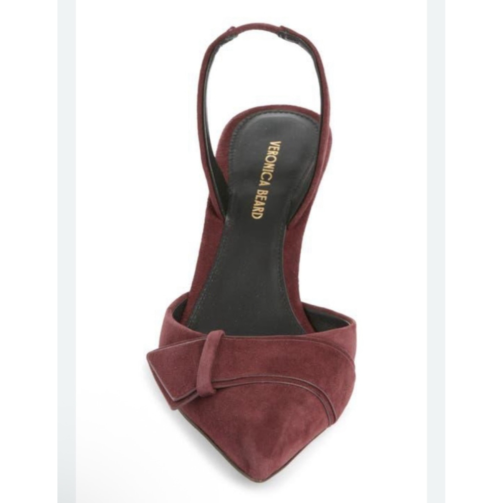 Women's Veronica Beard Burgundy Suede Lizbeth Slingback Heels Size 9 - Picture 2 of 8